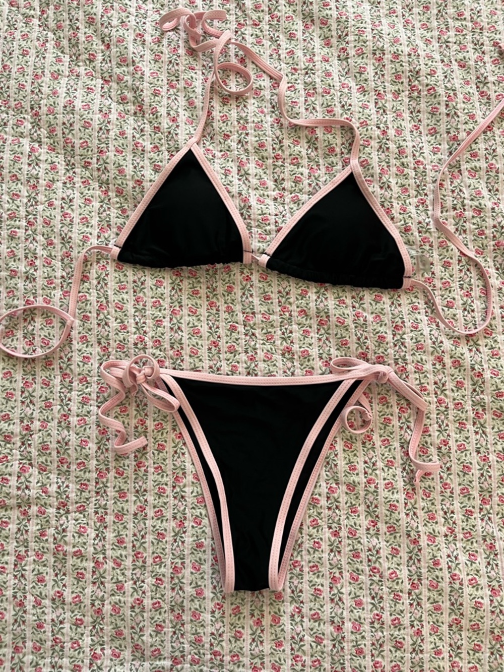 Black Triangle Bikini with Pink Trim